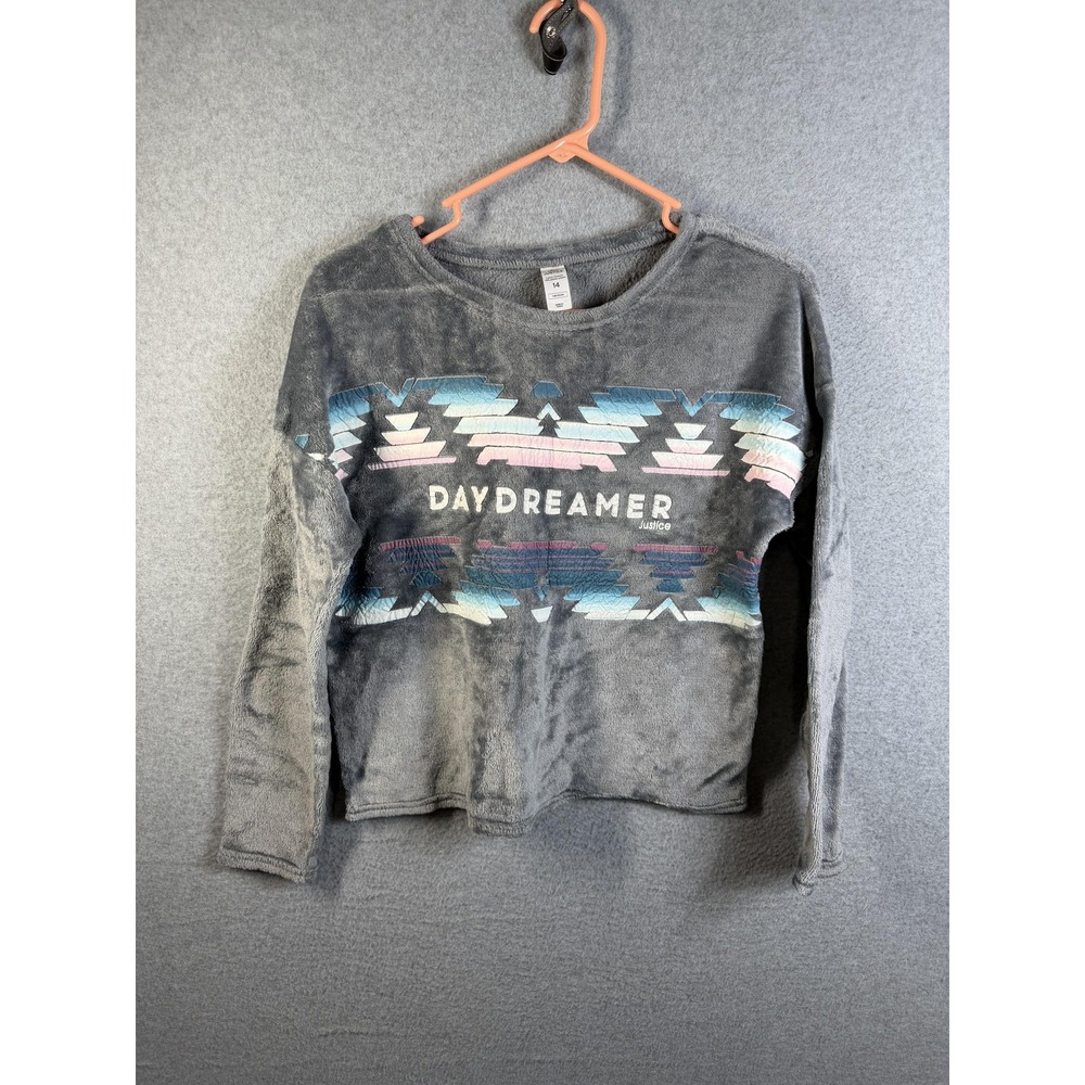 Justice Pajama Top Girls 14 Gray Fleece Daydreamer Graphic Sleep Pullover